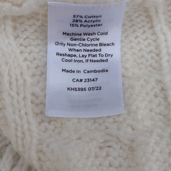 Talbots White Cable Knit Poncho Sweater Cowl Neck Cotton Blend XS NWT - Picture 7 of 7